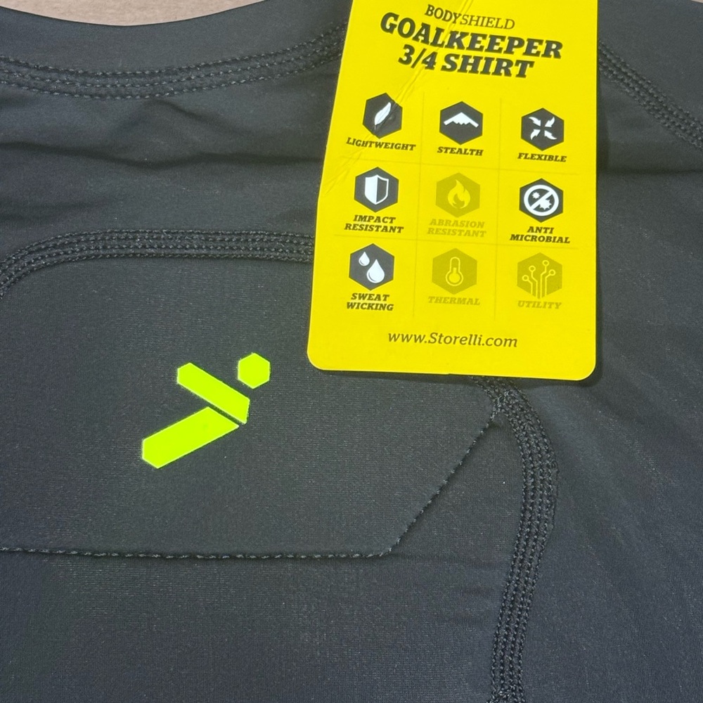Storelli Black Small 3/4 Goal Keeper undershirt padded. NWT - Picture 2 of 5
